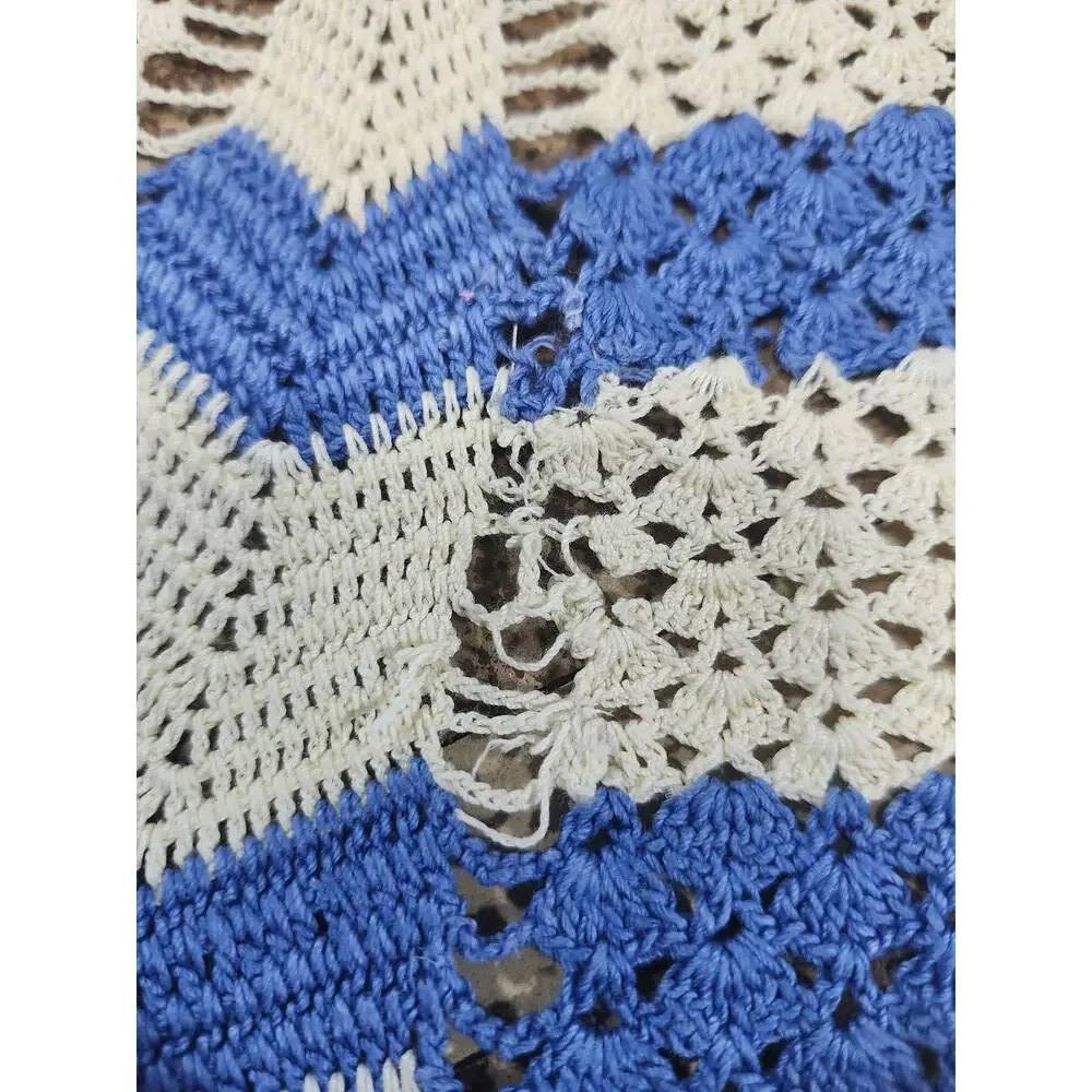 Vintage Child-Size Hand Crocheted Half Apron Beige Blue Prairie Farmgirl Cottage